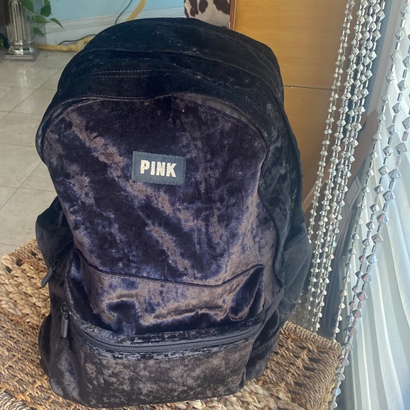 PINK Victoria's Secret Black Velvet Backpack - Picture 1 of 4